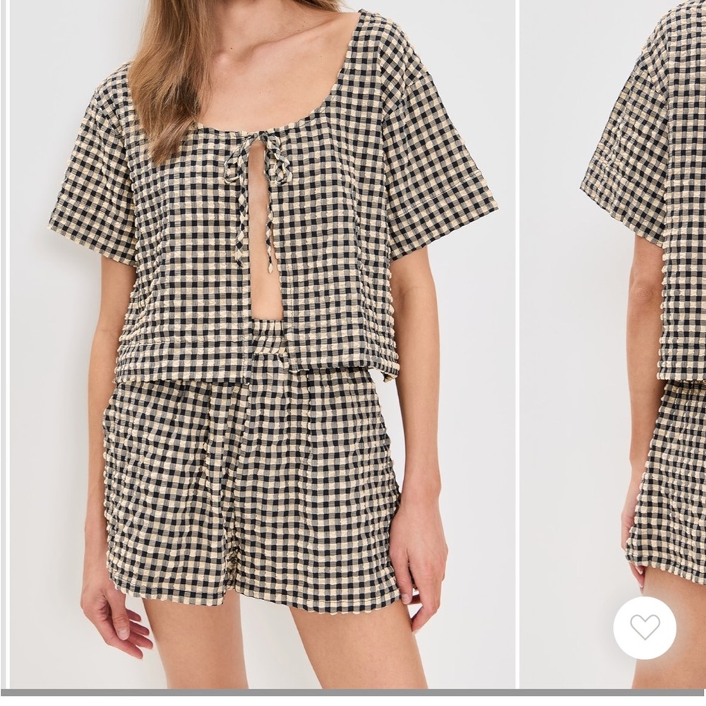 Black and Cream Gingham Tie Top